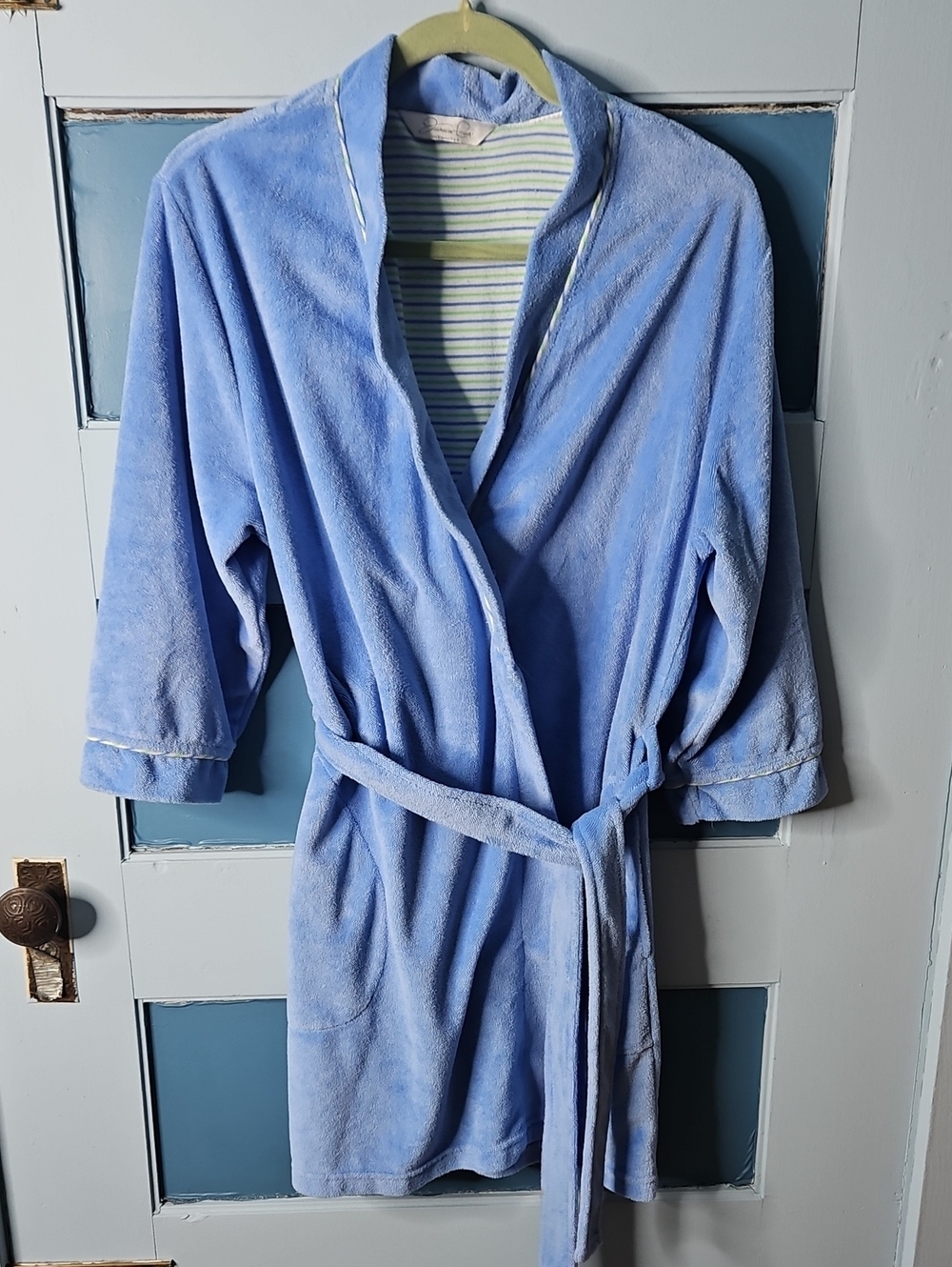 Jasmine Rose Light Blue Women's Plush Robe with Belt Medium